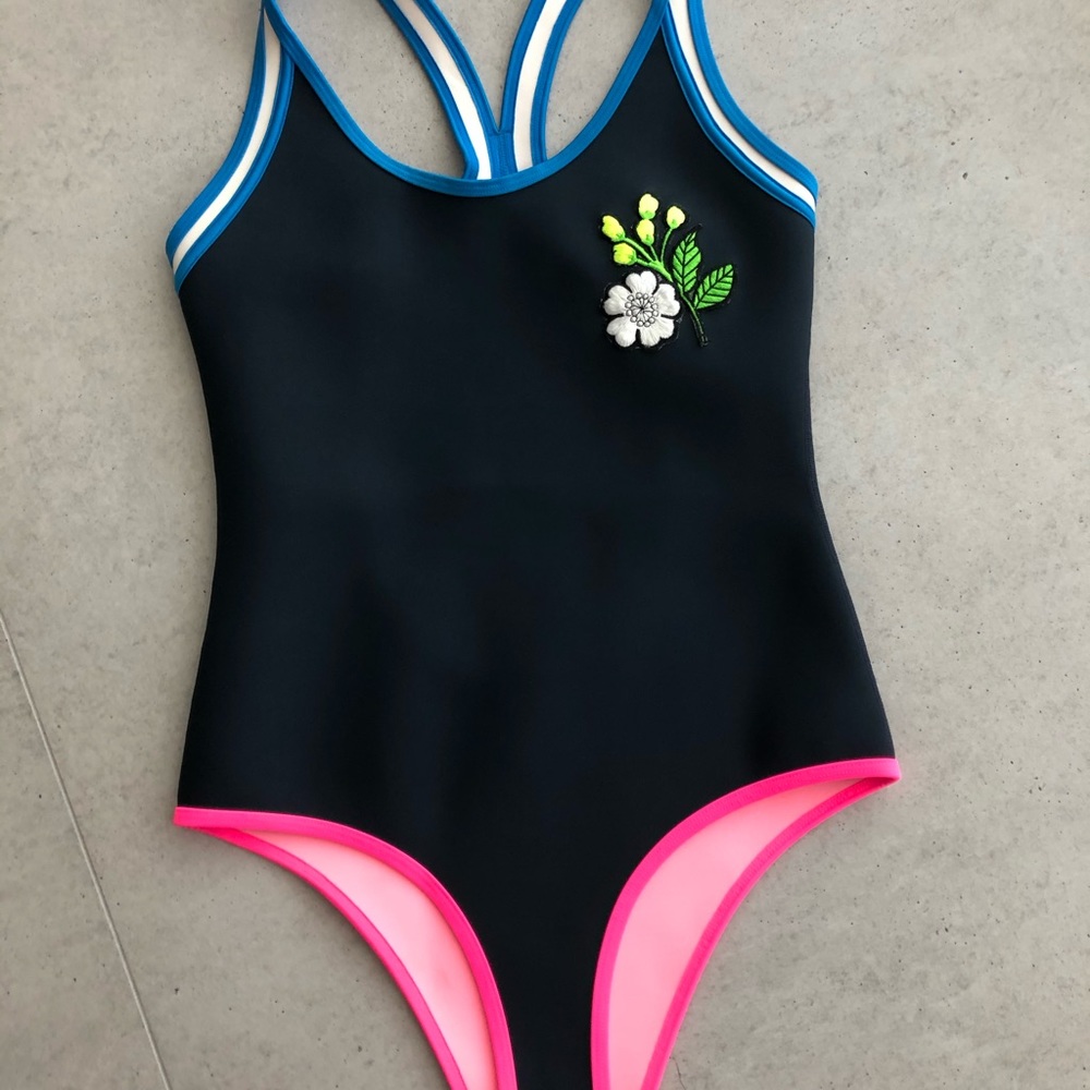 Triangl Swimwear Navy One Piece with Floral Detail - Picture 2 of 7